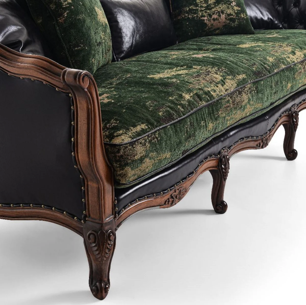 Luxury Baroque Leather Sofa Black / Green / Brown - Magnificent Living Room Sofa with High-Quality Genuine Leather - Luxury Living Room Furniture in Baroque Style - Baroque Furniture - Noble & Magnificent