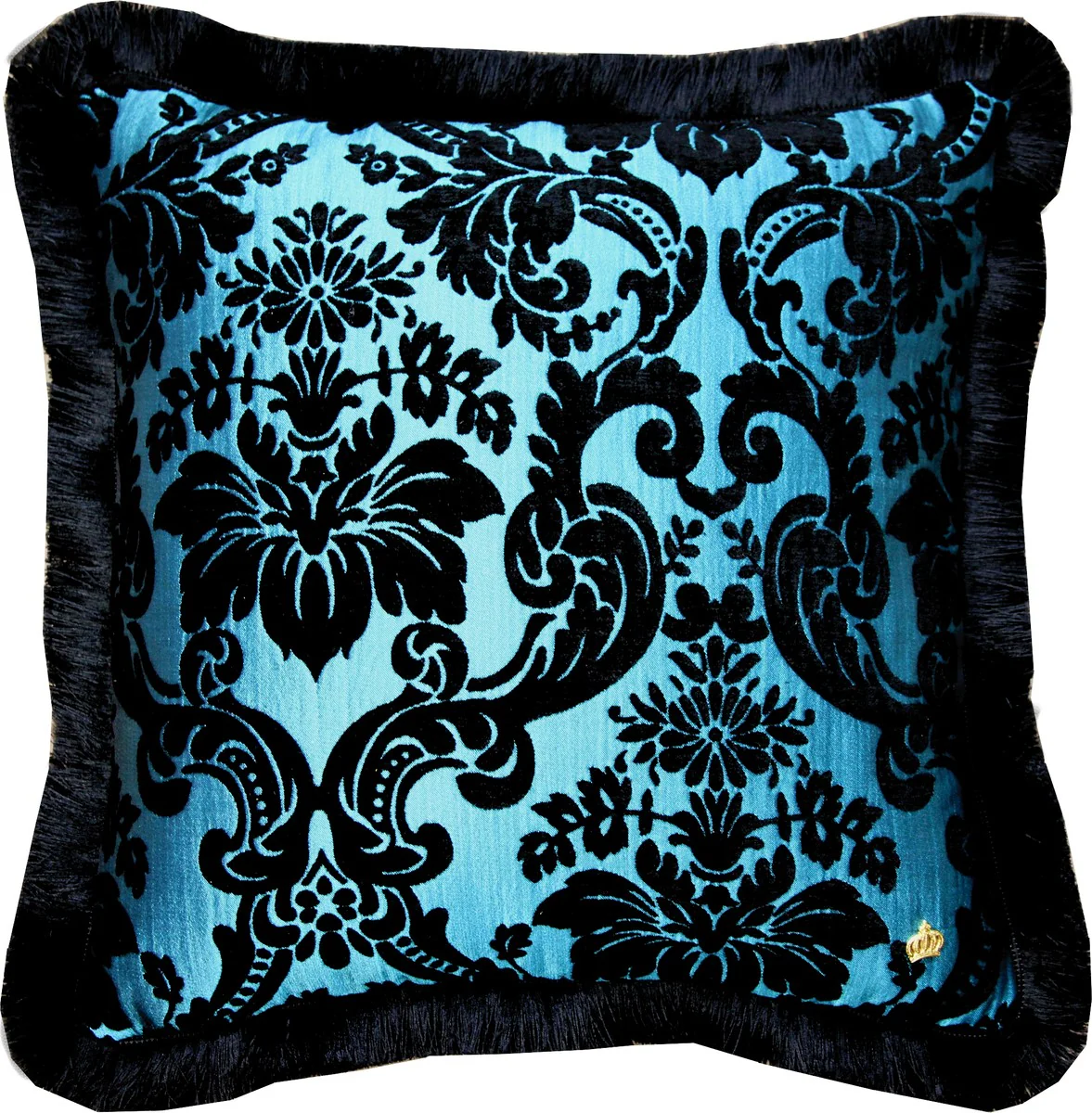 Luxury cushion Pompöös by Harald Glööckler Elegance Collection Baroque pattern black / turquoise 50 x 50 cm - luxury cushion