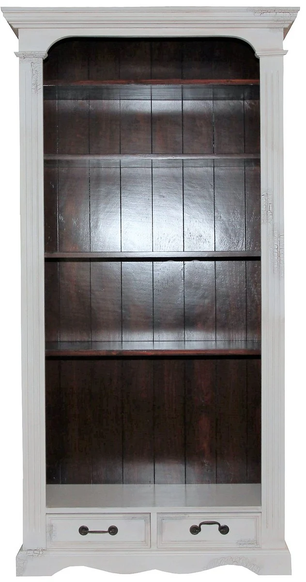 Vintage Bücherschrank Antik Stil Weiss / Holzfarben 190 x 98 cm - Bücherregal Regal Schrank