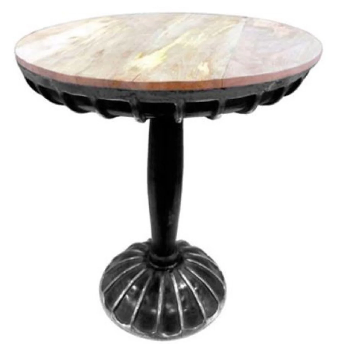 Designer side table black / silver / natural colors Ø 55 x H. 66 cm - Round aluminum side table with mango wood table top