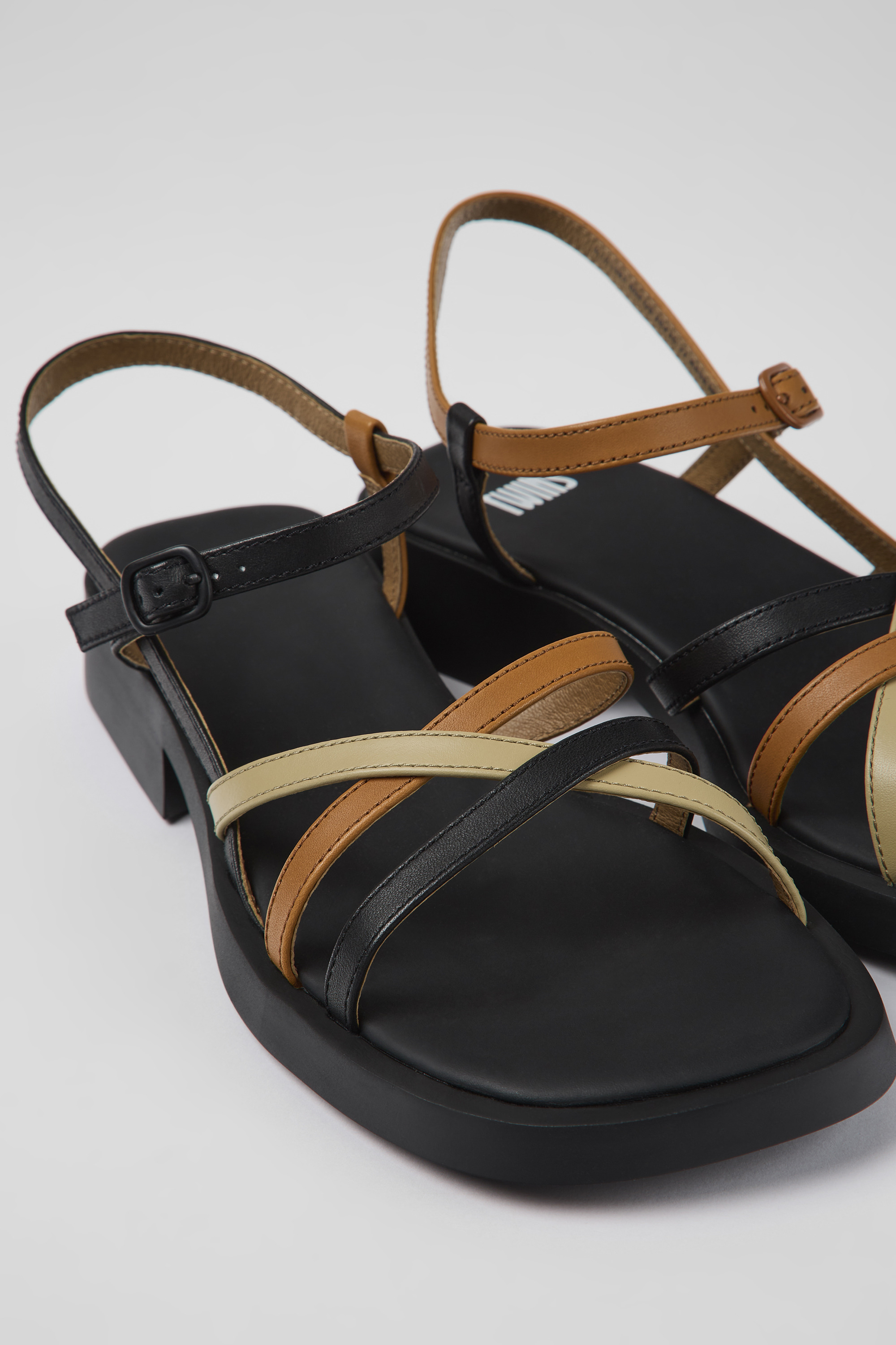 Twins - Schwarze und braune Leder Sandalen für Damen