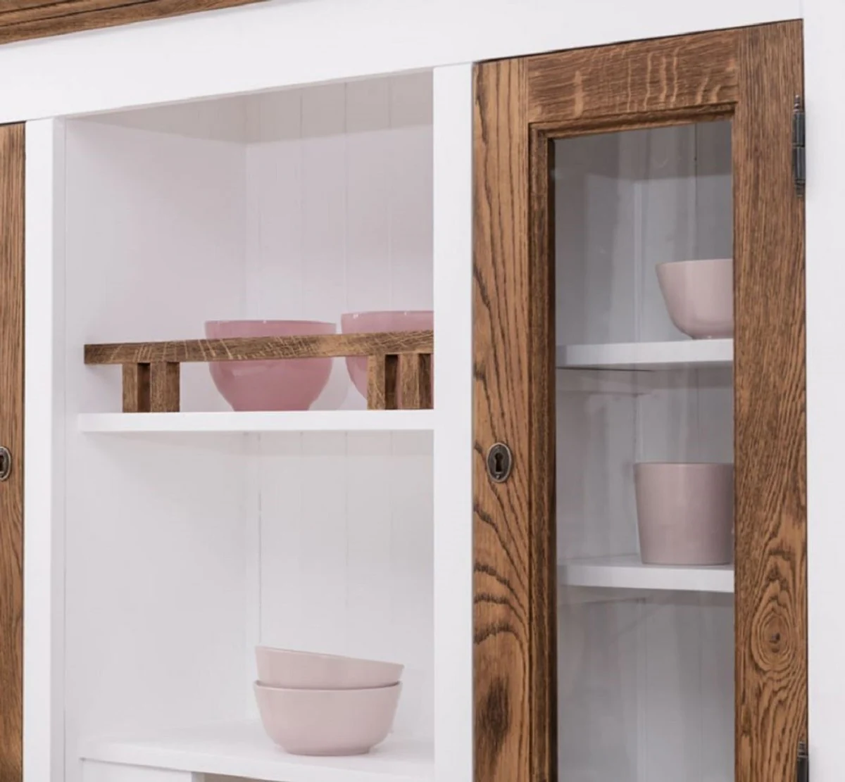 Country house style dining room cabinet white / dark brown 137 x 50 x H. 197 cm - solid wood kitchen cabinet - dining room furniture in country house style - country house style dining room furnishings