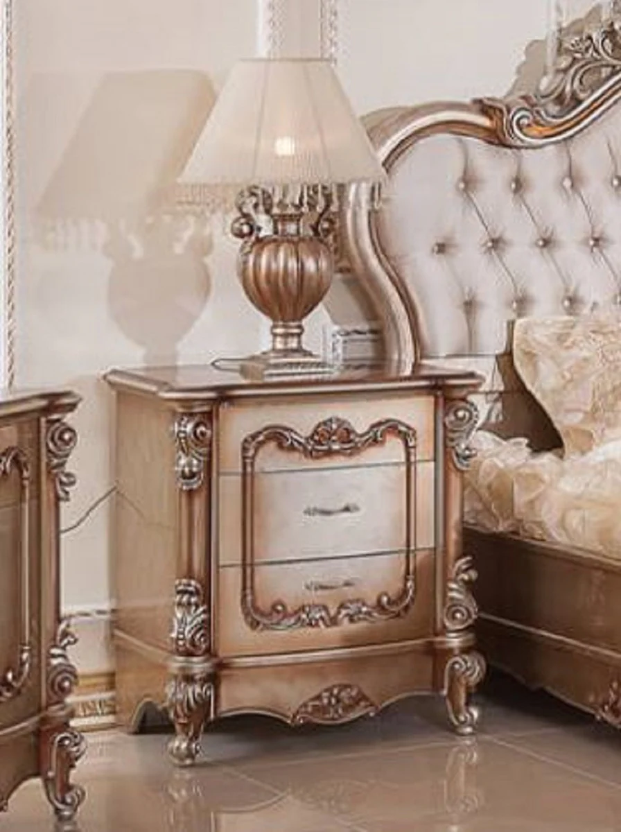 Luxury Baroque night dresser copper / silver - Magnificent Baroque bedside table with 3 drawers - Luxury bedroom furniture in Baroque style - Baroque furniture - Baroque furnishings