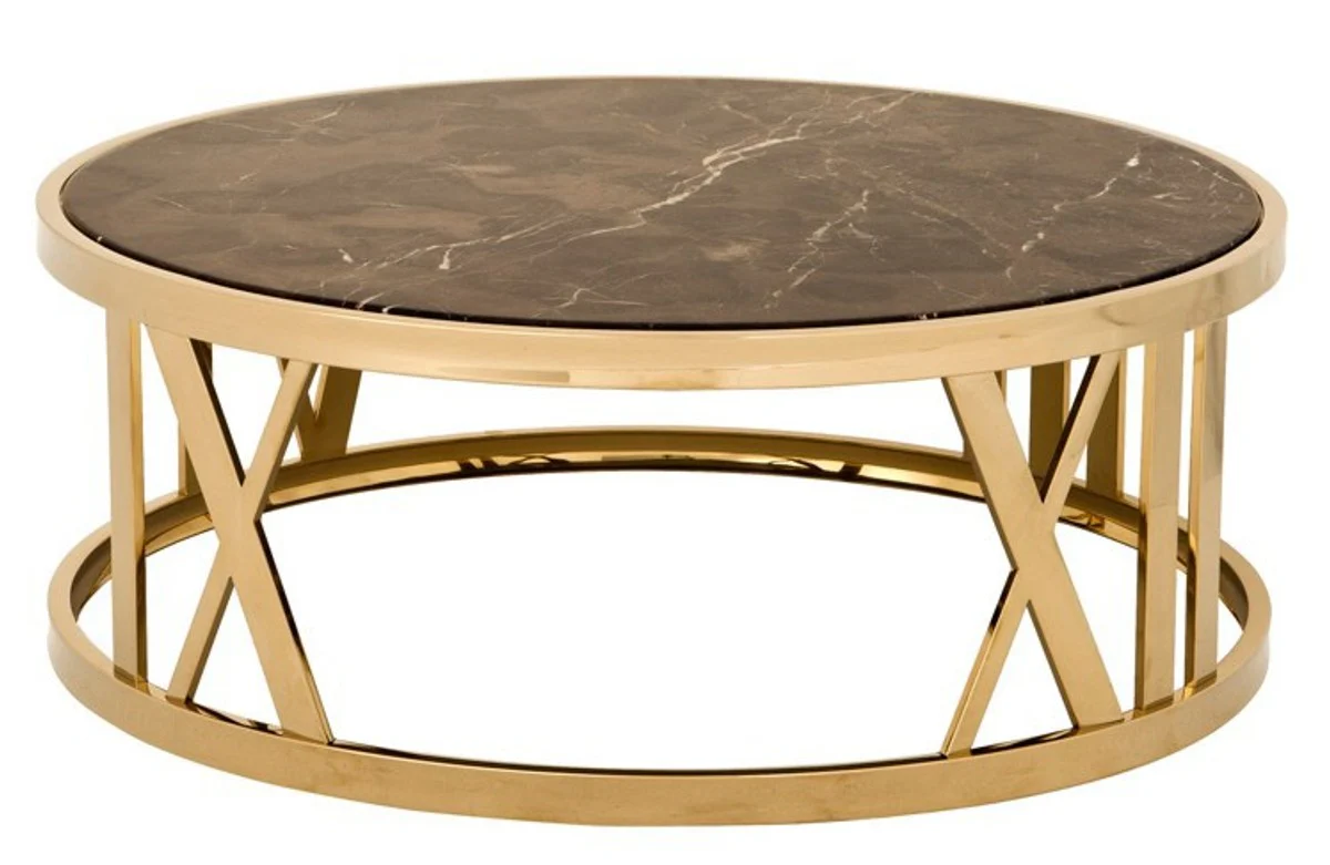 Luxury Art Deco Coffee Table Round Gold with Marble Top - Luxury Collection