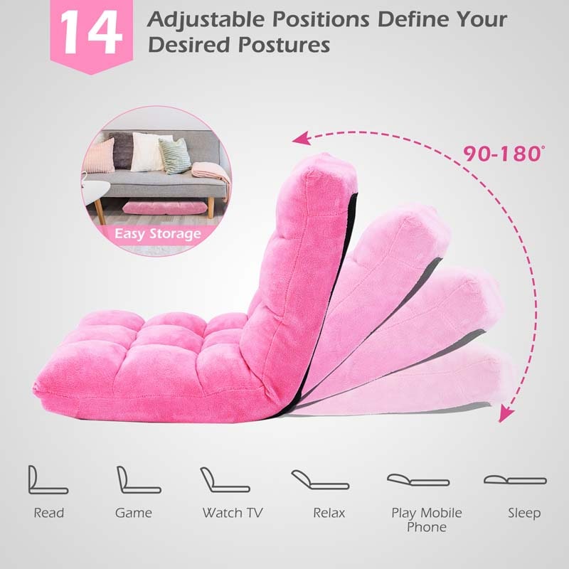Memory Foam Floor Chair, 14-Position Adjustable Folding Gaming Sofa Chair with Back Support, Chaise Lounge Sofa Bed Recliner