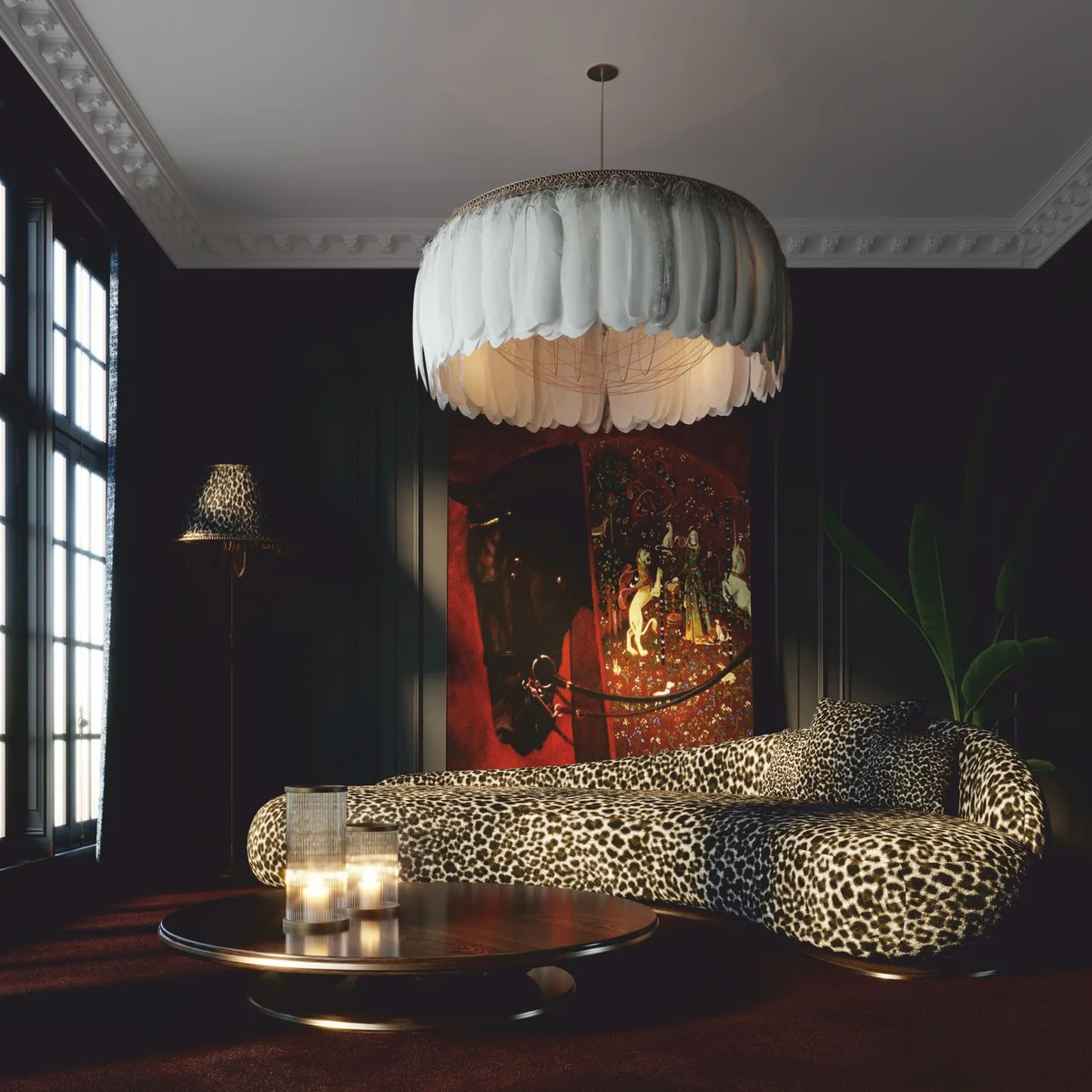 Luxury Sofa Right Side Leopard / Brown / Silver 280 cm - Living Room & Hotel Furniture