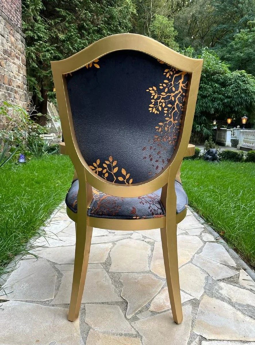 Luxury Art Deco Dining Room Chair Black / Gold - Elegant Solid Wood Chair with Armrests - Art Deco Dining Room Furniture