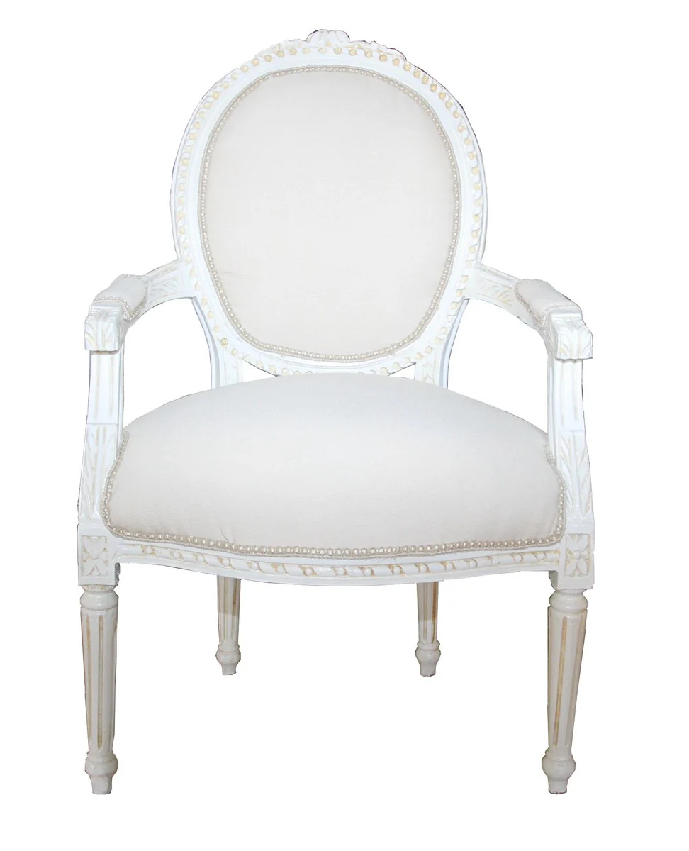 Baroque Salon Chair Antique Style Cream - White - Furniture Antique Style