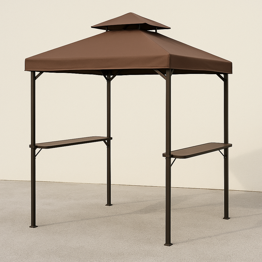 Brauner Grillpavillon aus Polyesterstahl für die Terrasse, 245 x 152 cm