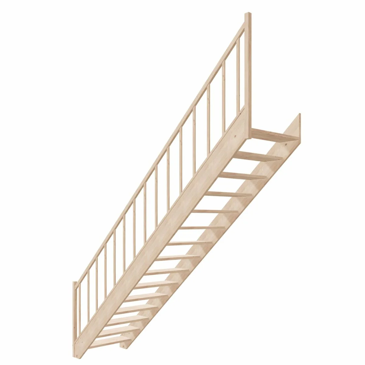 Luxury wooden staircase with railing right side natural color H. 307 cm