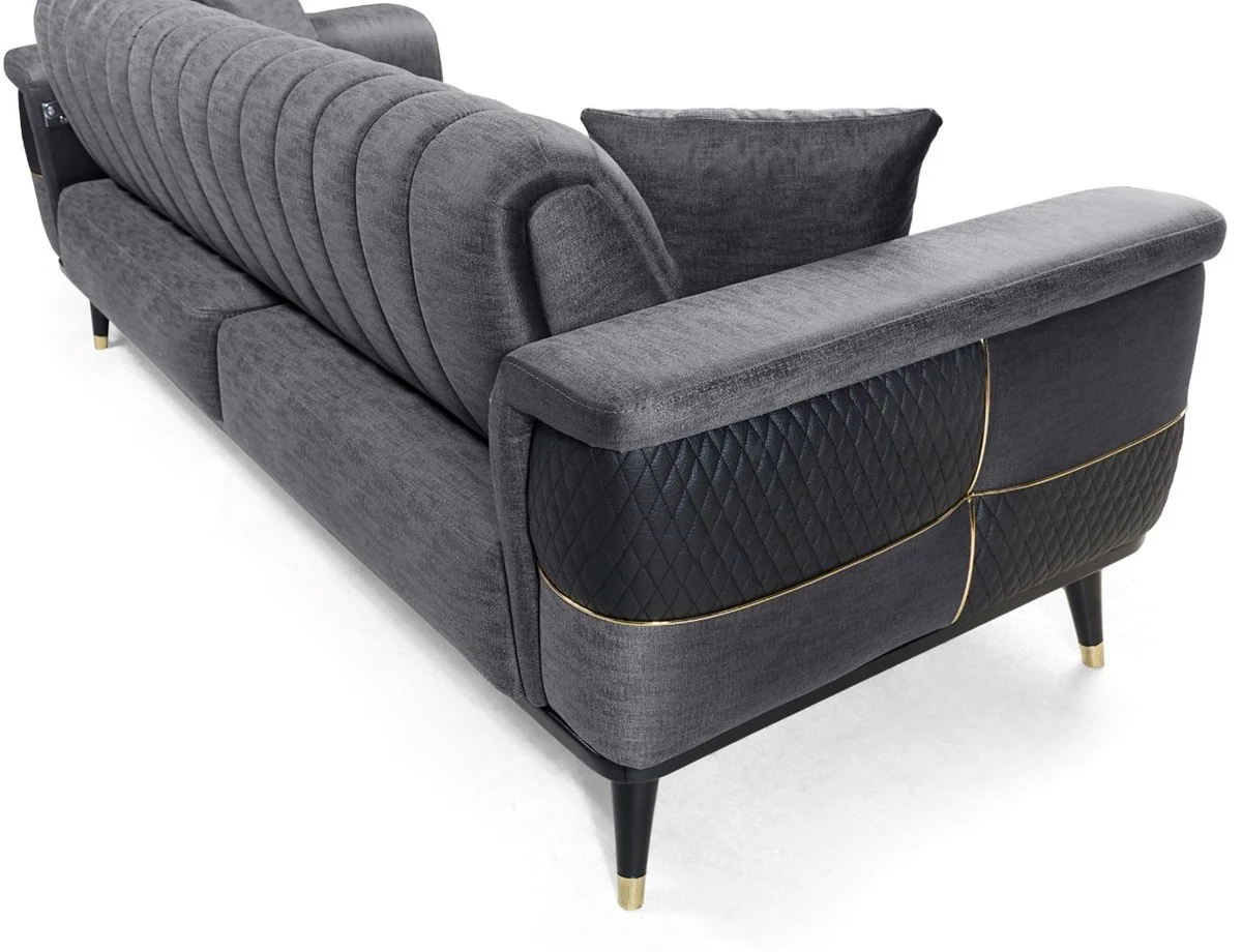Luxury sofa bed gray / black / gold 225 x 94 x H. 83 cm - Modern living room sofa - Living room furniture