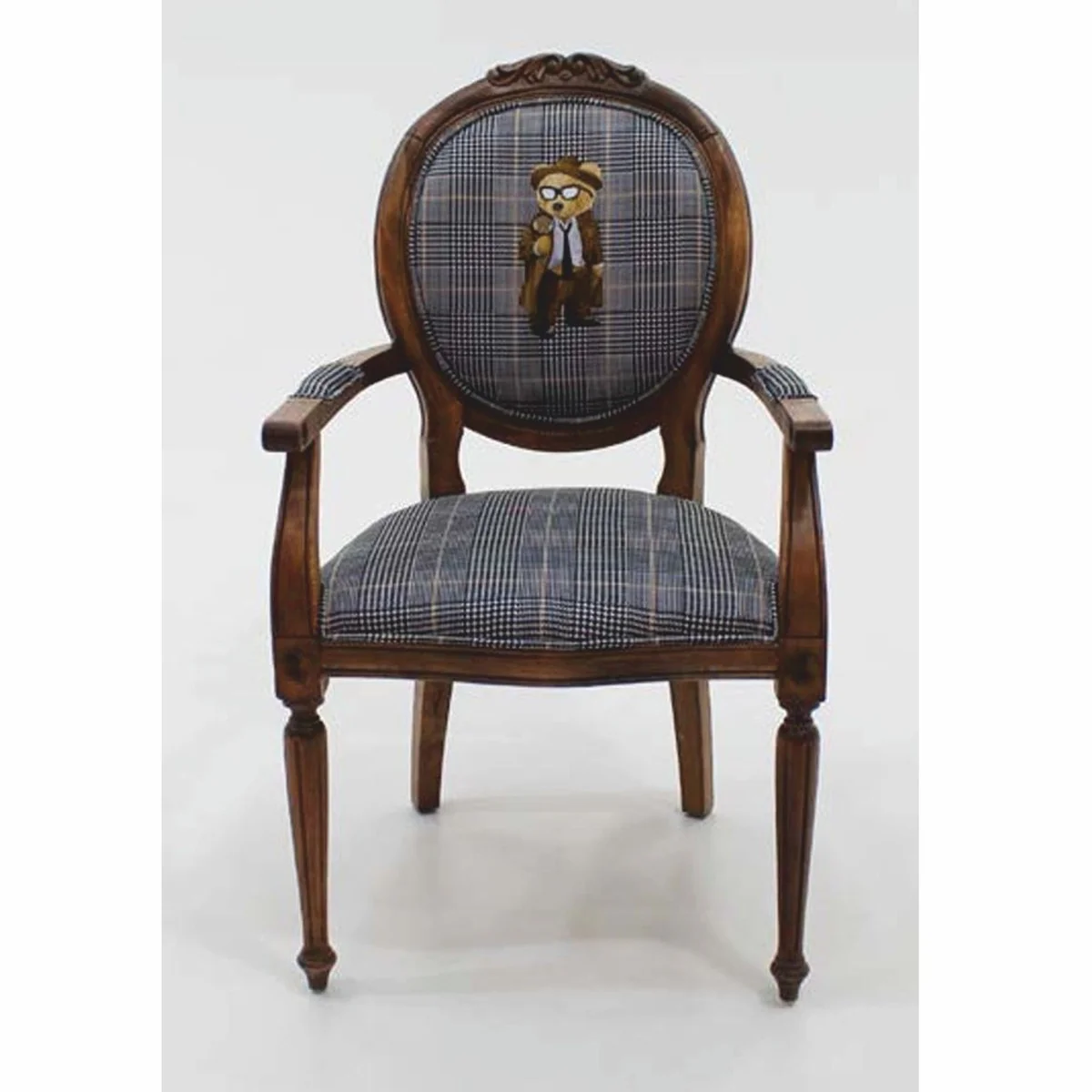 Luxury Baroque Dining Room Chair with Armrests Detective Teddy Bear Blue / Brown