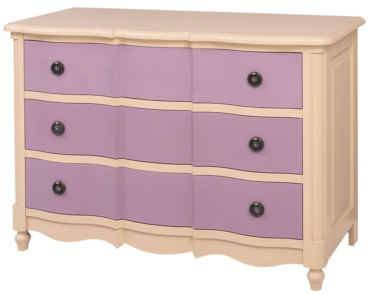 Country house style chest of drawers with 3 drawers beige / purple 130 cm - country house style furniture