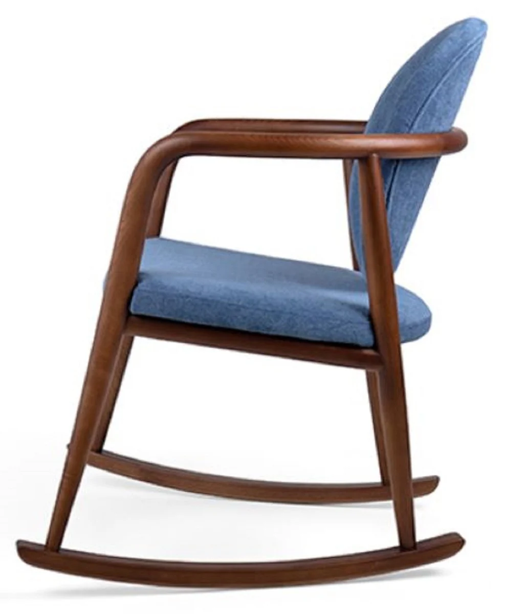Luxury rocking chair blue / brown 66.5 x 71 x H. 87.5 cm - Padded solid wood chair with armrests - Luxury living room furniture