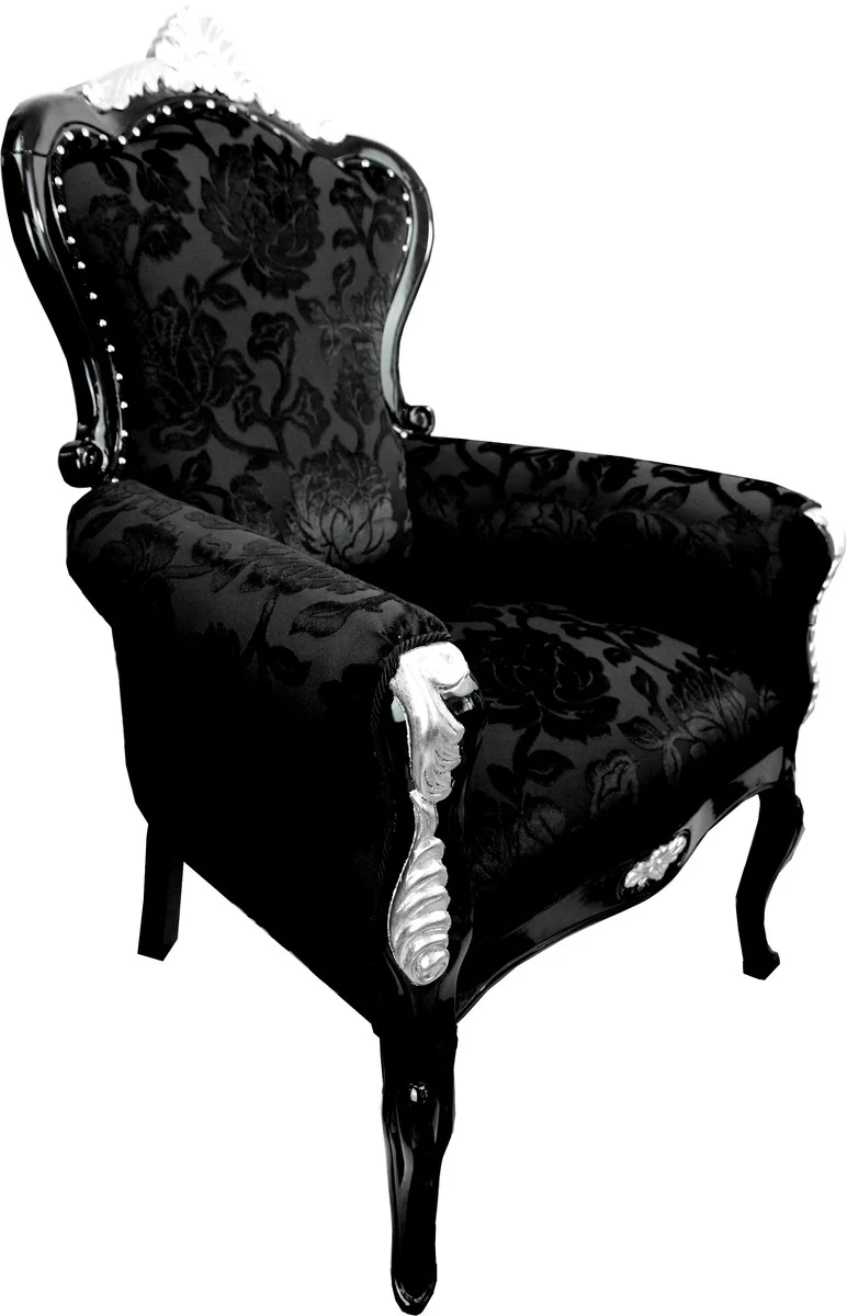 Pompöös by Luxury Baroque Armchair Bergere Black Pattern / Silver - Pompööser Baroque Armchair designed by Harald Glööckler