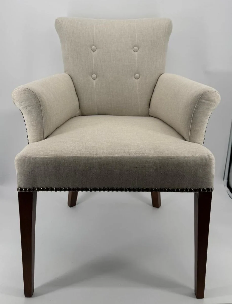 Luxus Esszimmer Stuhl mit Armmlehnen Grau / Braun H. 86 cm - Esszimmer Möbel