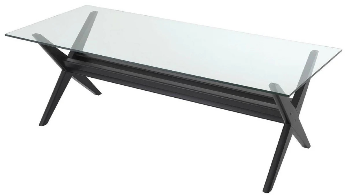 Luxury dining table black 230 x 100 x H. 77 cm - Solid wood kitchen table with glass top - Rectangular dining room table - Luxury dining room furniture