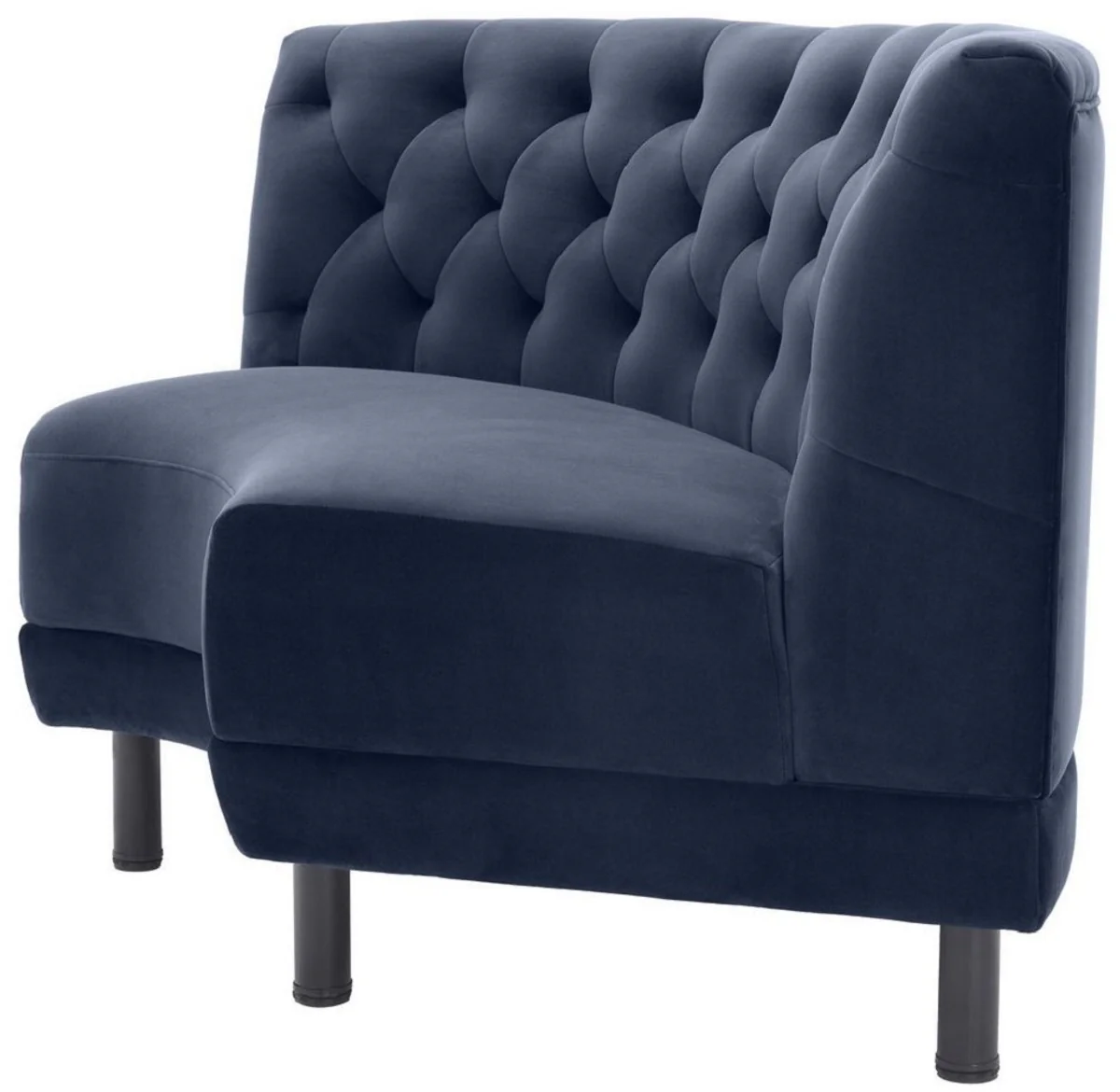 Luxury Chesterfield Velvet Couch Midnight Blue / Black 114 x 75 x H. 85 cm - Curved & Expandable Living Room Sofa - Luxury Collection
