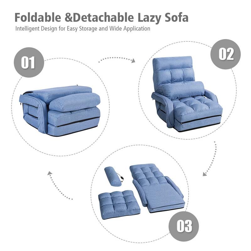 Foldable Massage Floor Chair Recliner, Single Lazy Sofa with Ergonomic Armrest, Adjustable 5 Backrest Position & Detachable Mat