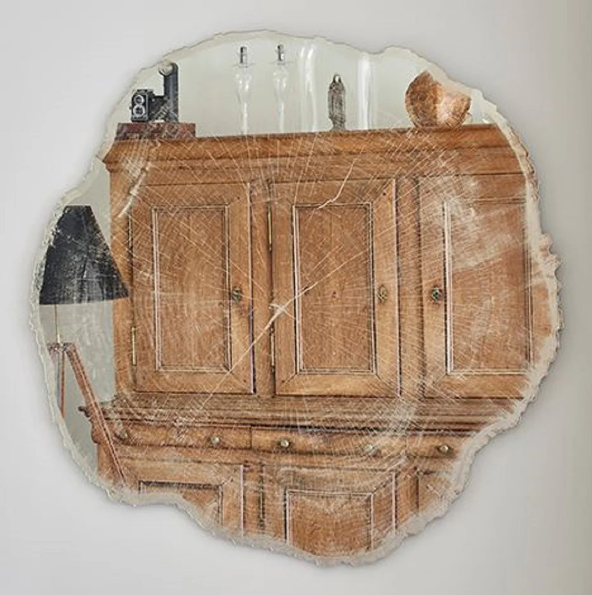 Luxury wall mirror in tree slice design white / beige 101 x 2.5 x H. 98 cm - living room mirror - bedroom mirror - cloakroom mirror - luxury furniture - luxury interior