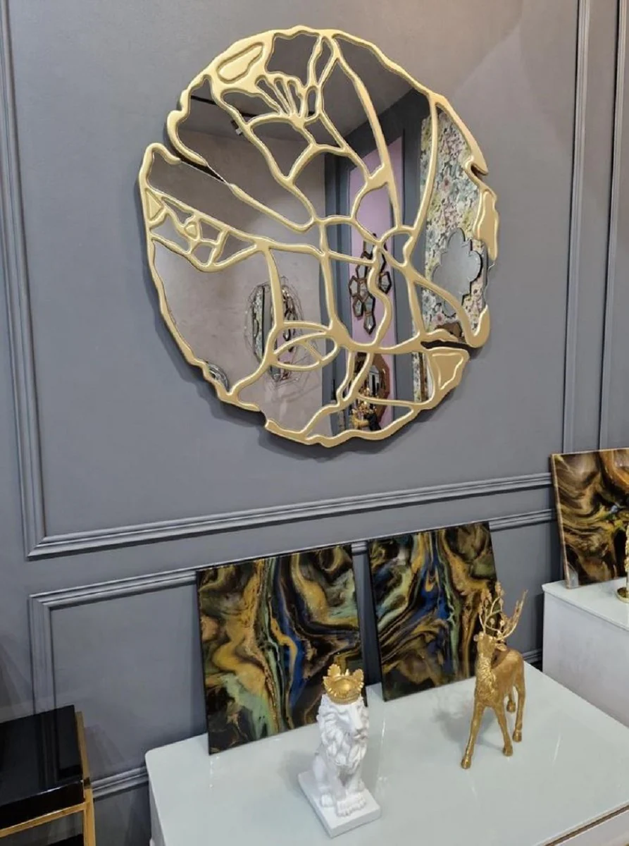 Luxury mirror gold Ø 120 cm - Round living room wall mirror - Cloakroom mirror - Bedroom mirror - Luxury collection