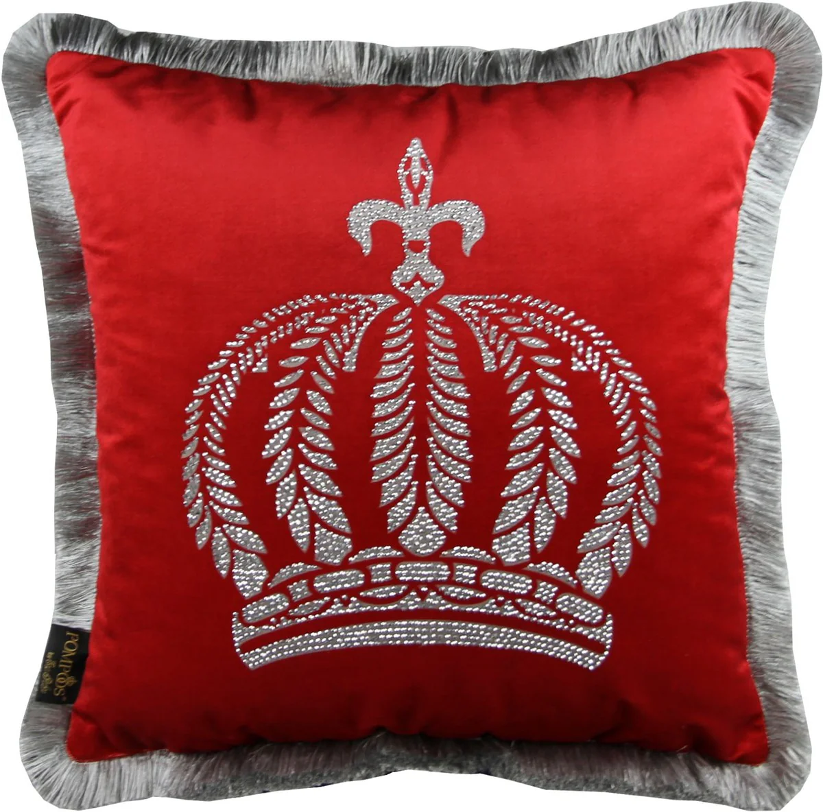 Harald Glööckler luxury decorative cushion Pompöös by red / silver crown with rhinestones - Glööckler cushion