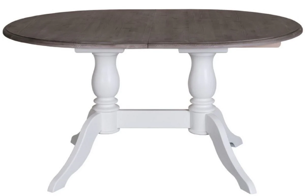 Country house style dining table white / brown 160-230 x 120 x H. 78 cm - Oval extendable solid wood kitchen table in country house style