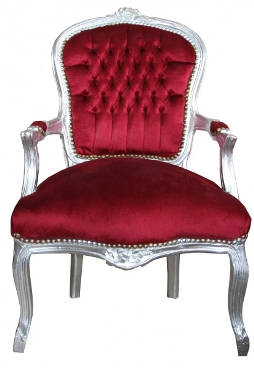 Baroque Salon Chair Bordeaux / Silver - Antique Style Furniture