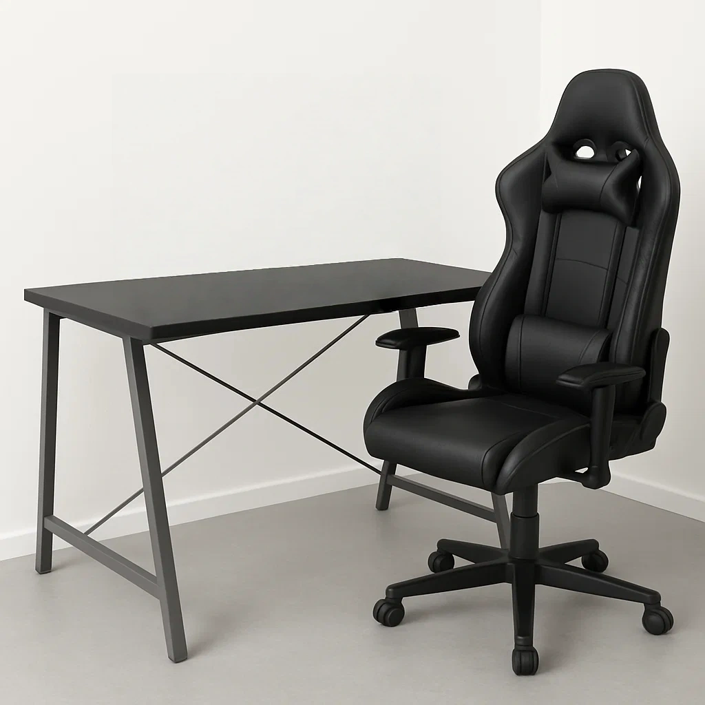 Schwarzer Computertisch aus Holz und Metall mit A-Gestell und Querverstrebung, 120 x 60 x 75 cm, für Büro oder Schlafzimmer - 77UyBDt0ofj7