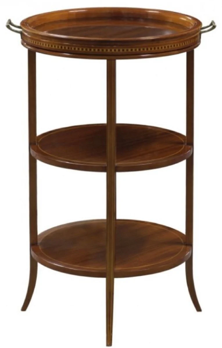 Luxury side table brown 54 x 47 x H. 80 cm - Round table with glass top and removable tray