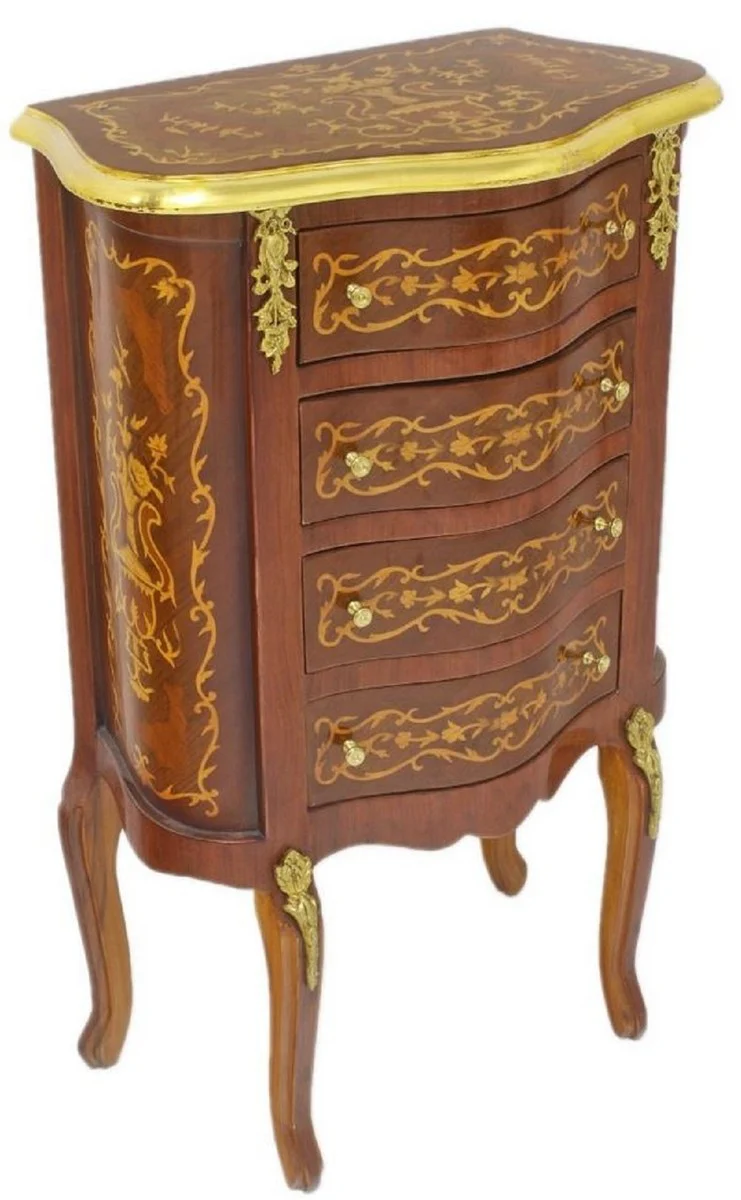 Baroque chest of drawers dark brown / gold 50 x 30 x H. 80 cm - Handcrafted solid wood antique style chest of drawers with 4 drawers - Baroque furniture