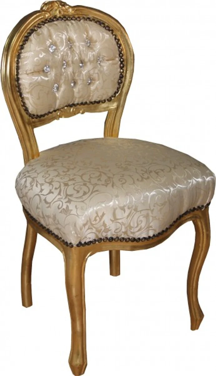 Baroque ladies chair cream pattern / gold with bling bling glitter stones - dressing table chair