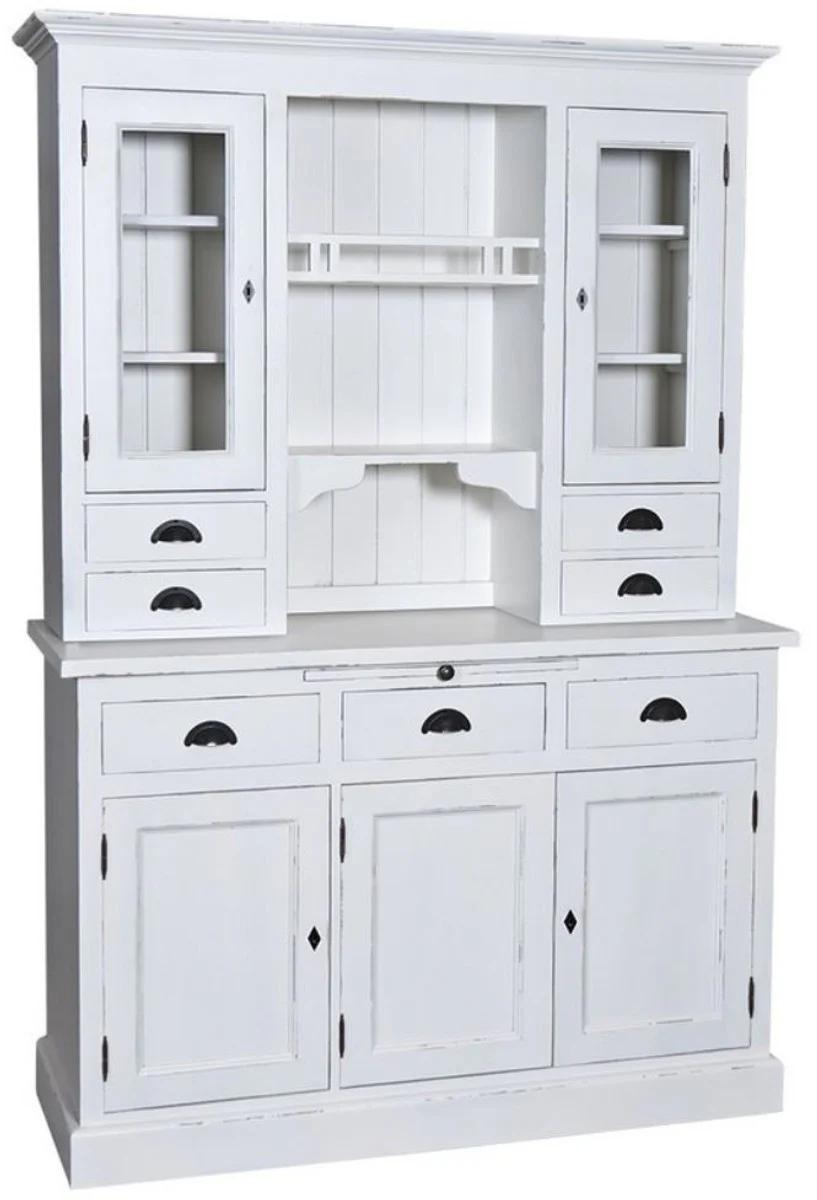 Country house style kitchen cabinet antique white 137 x 50 x H. 197 cm - 2-part kitchen cabinet with 5 doors and 7 drawers