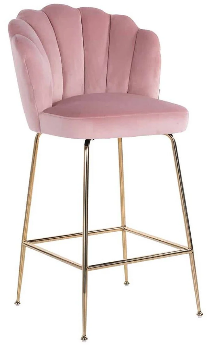 Luxury bar chair pink / gold 51 x 61 x H. 113 cm - Padded bar stool with elegant velvet fabric and stainless steel legs - Luxury bar furniture