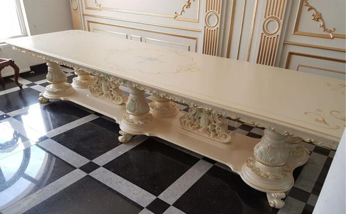 Luxury Baroque Dining Table Ivory / Multicolored / Gold - Large Solid Wood Dining Room Table in Baroque Style - Baroque Dining Room & Hotel Furniture - Luxury Quality - Made in Italy