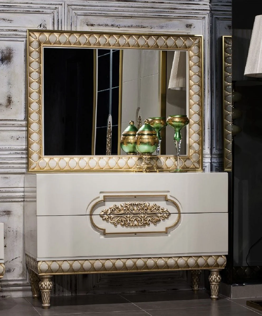 Luxury Baroque Bedroom Dresser with Mirror White / Gold - Handmade Baroque Bedroom Furniture
