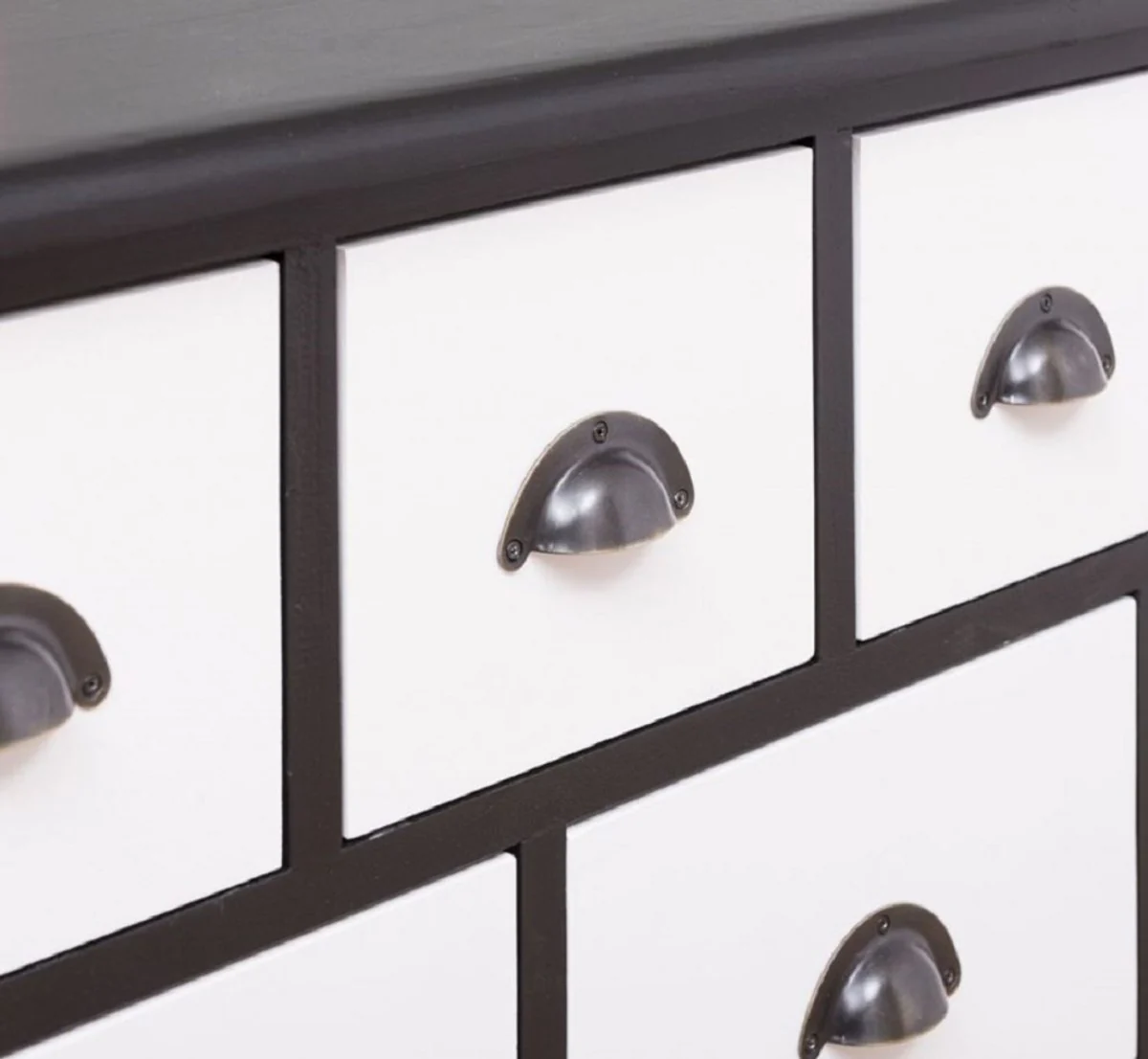 Country house style chest of drawers black / white 180 x 48 x H. 95 cm - solid wood cabinet with 19 drawers - country house style furniture - country house style furniture - country house style furnishings