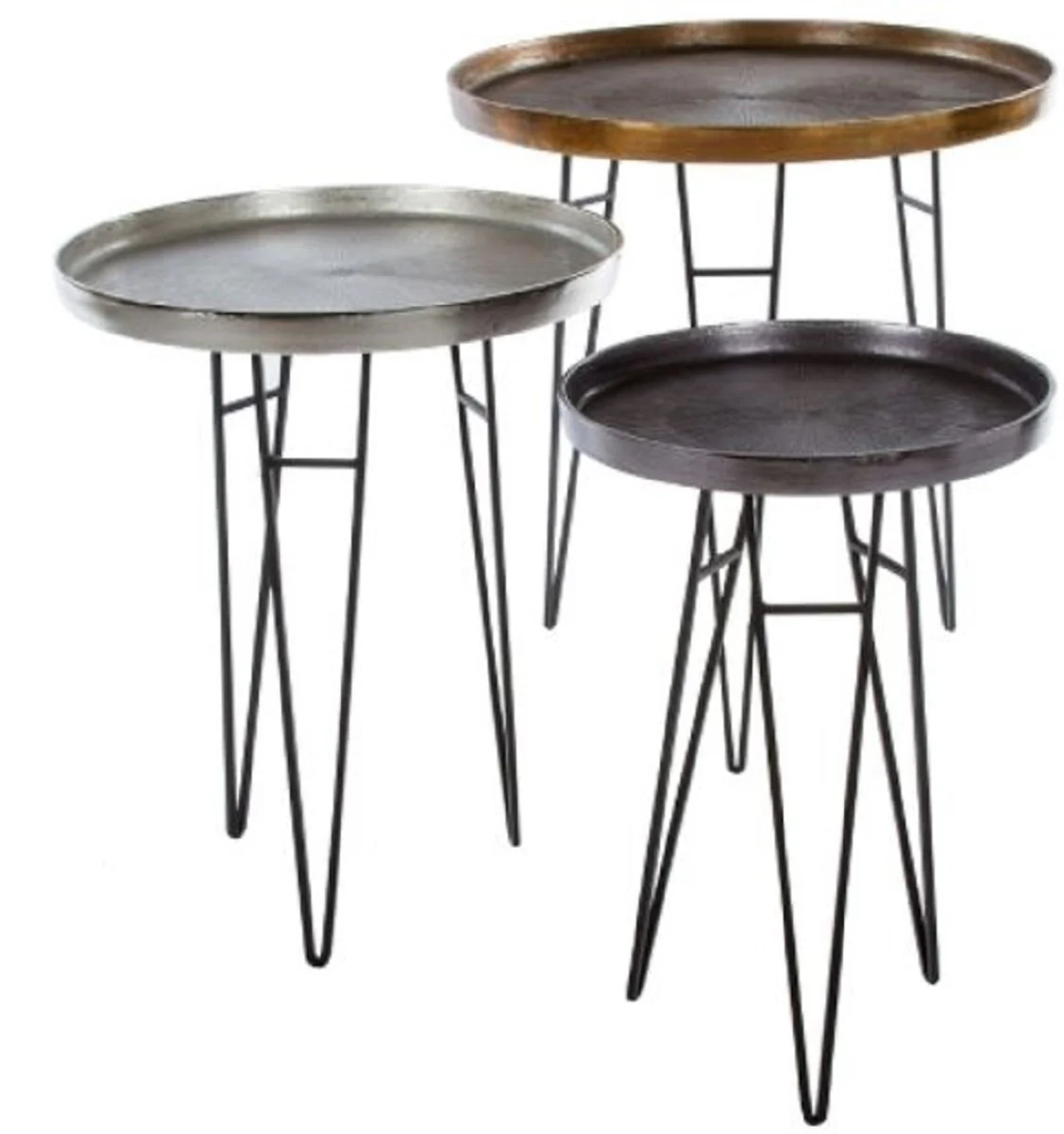 Luxury living room side table set bronze / silver / gray Ø 50 x H. 60 cm - Round metal side tables