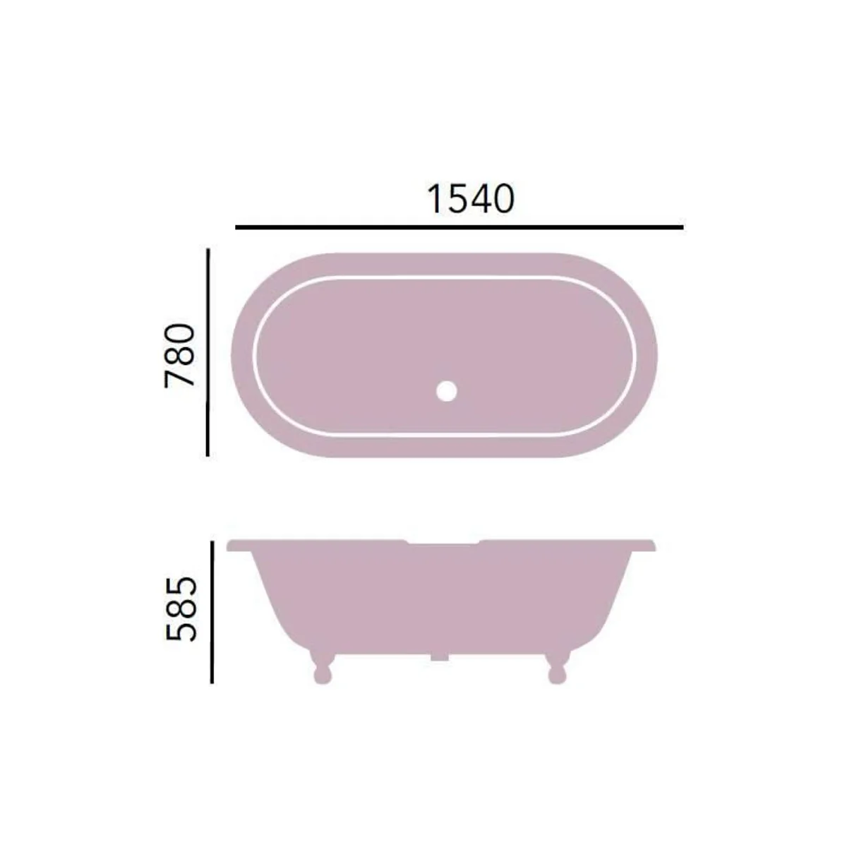 Luxury cast iron bathtub light blue-gray / white 154 cm - curved freestanding bathtub - Baroque & Art Nouveau bathroom furniture