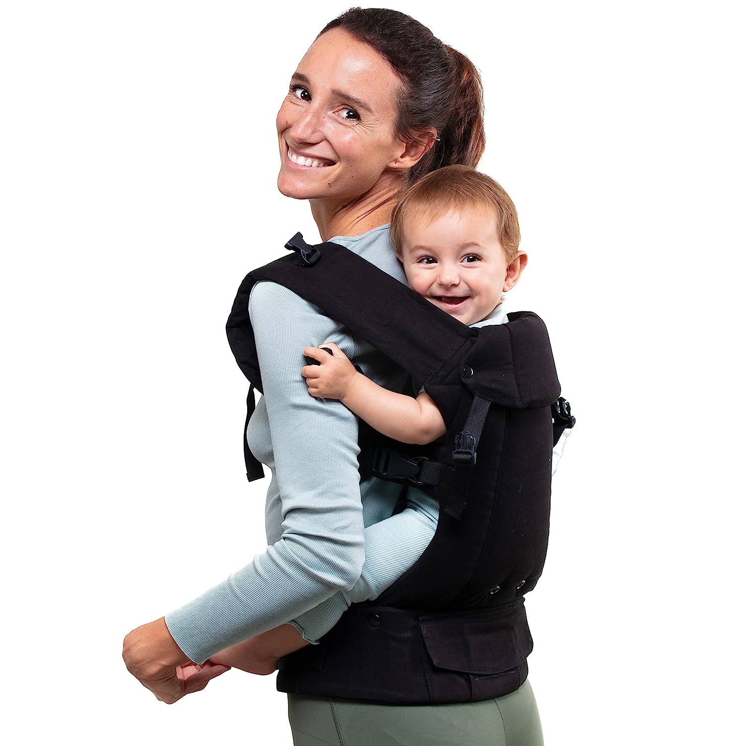 Babytrage für Neugeborene bis Kleinkinder – alle Positionen Babytrage, Babytrage-Rucksack und Baby-Vordertrage mit verstellbarem Sitz, ergonomische Babytrage, 3,3–15,6 kg (Marineblau)