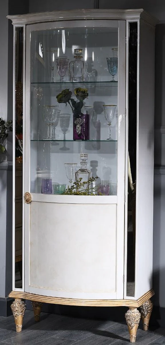 Luxury baroque display cabinet white / gold 80 x 42 x H. 196 cm - baroque display cabinet