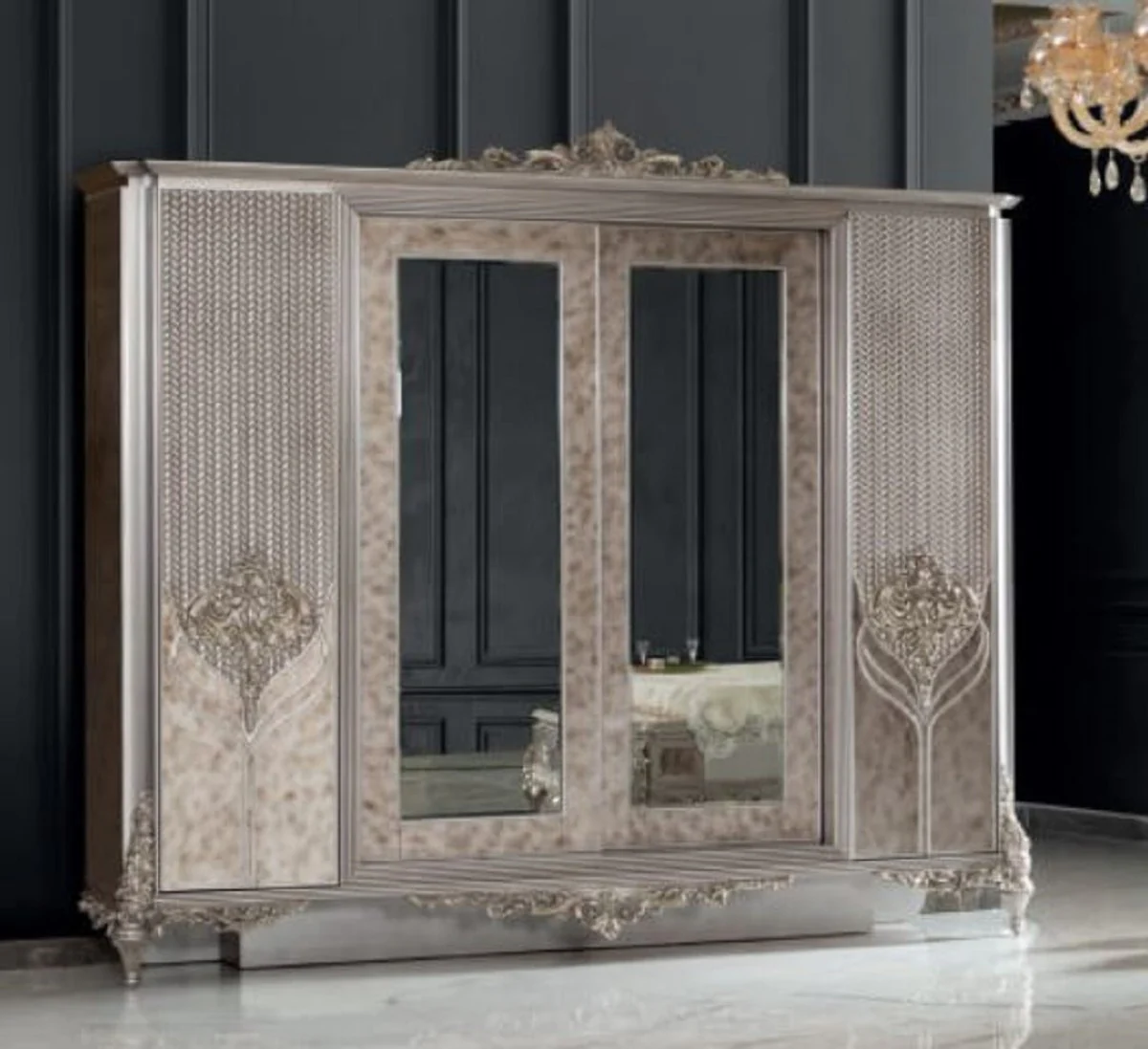 Luxury baroque bedroom wardrobe silver - magnificent solid wood wardrobe in baroque style - baroque bedroom furniture