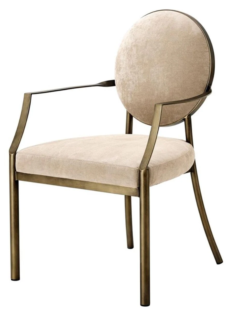 Luxury dining chair with armrests Greige / Bronze 60.5 x 60 x H. 91 cm - Limited Edition