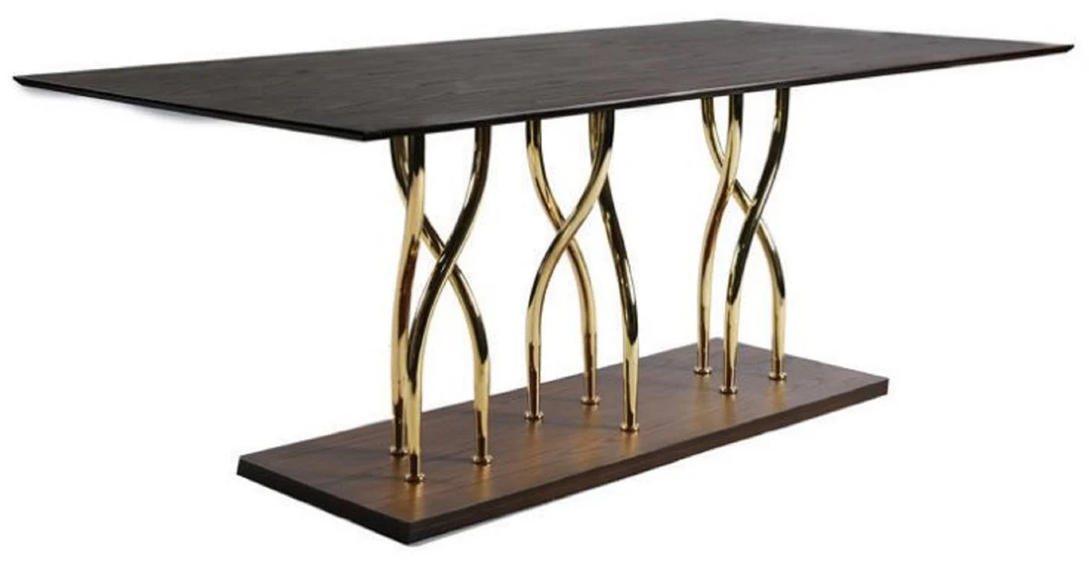 Luxury dining table dark brown / gold 200 x 100 x H. 78 cm - Rectangular solid wood kitchen table with metal legs - Dining room furniture - Kitchen furniture - Luxury furniture - Luxury furnishings