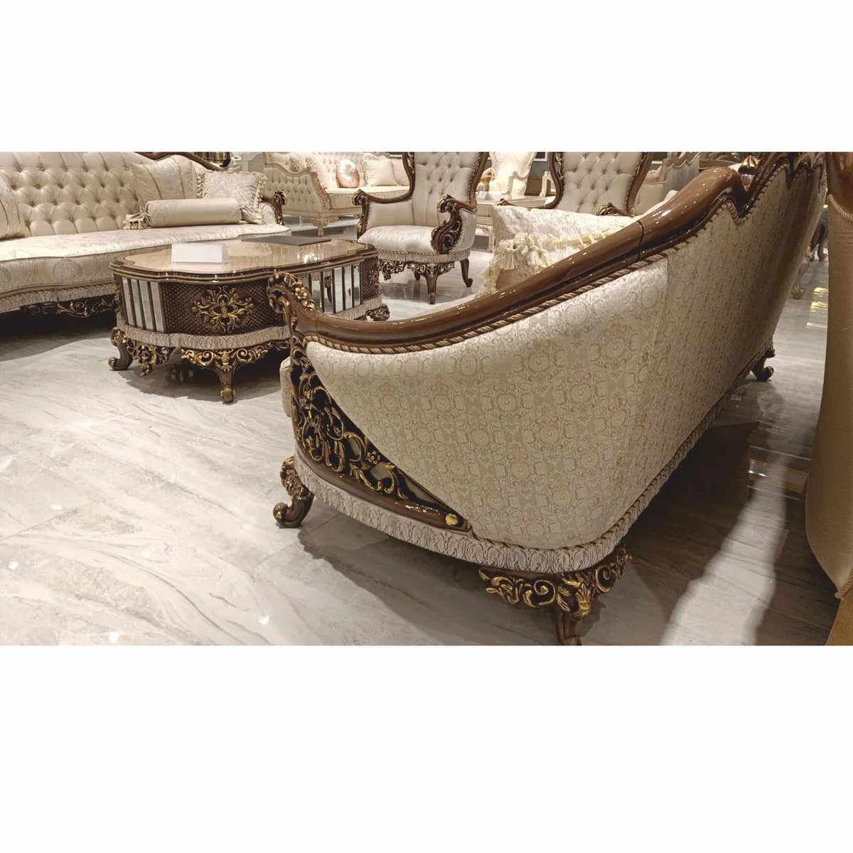 Luxury baroque coffee table beige / brown / gold 125 cm - baroque style living room furniture