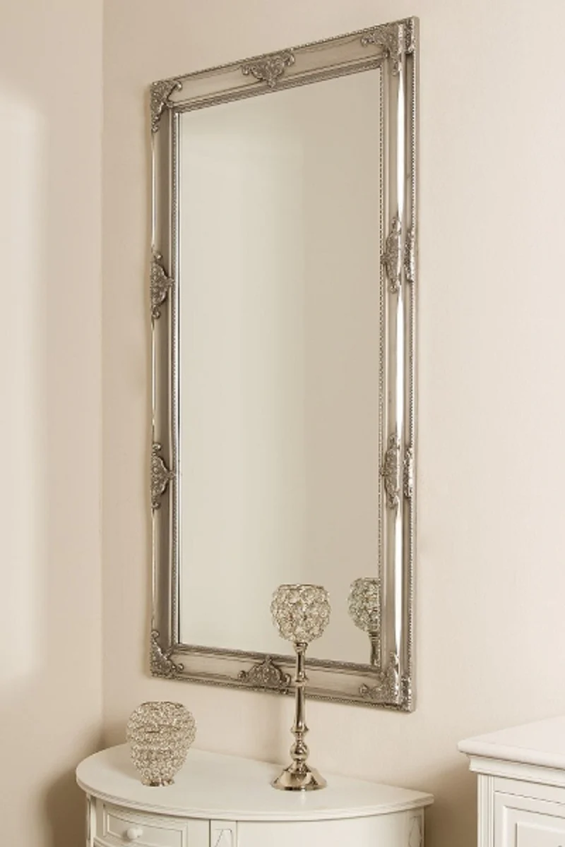 Baroque wall mirror silver 72 x H. 132 cm - Handcrafted baroque mirror with wooden frame and beautiful decorations