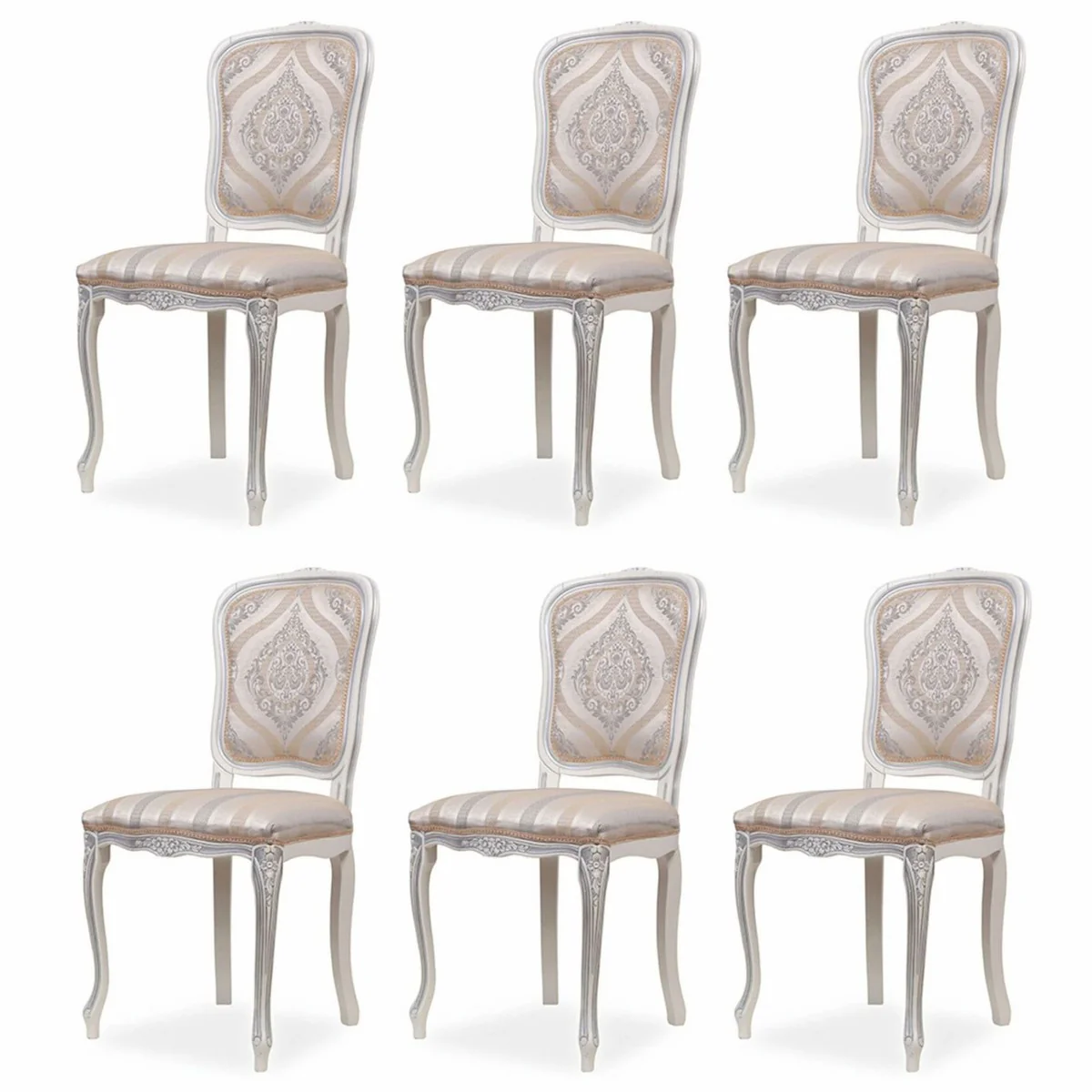 Luxury Baroque Dining Room Chair Set of 6 Beige / Gray / White - Baroque Dining Room Furniture