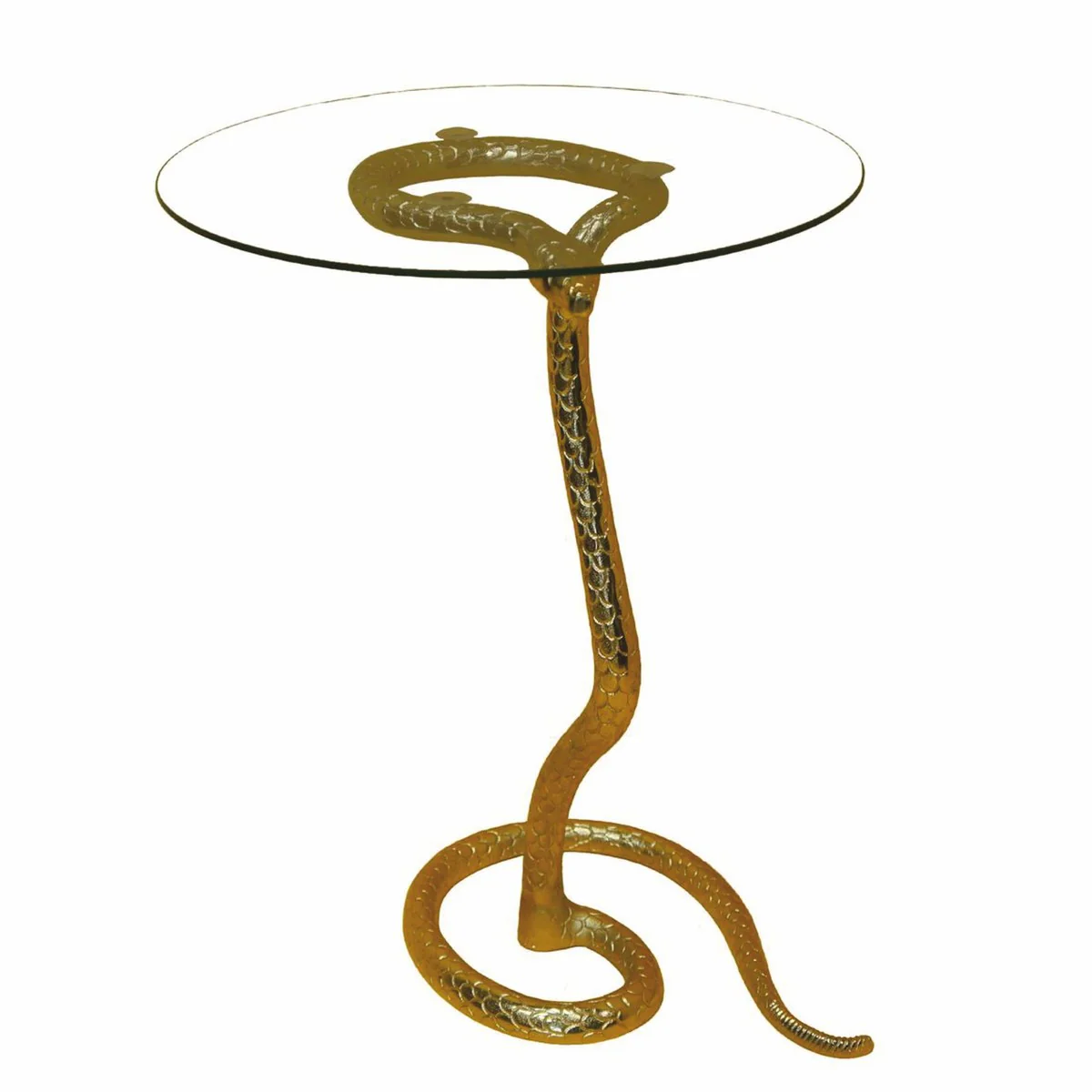 Luxury synthetic resin side table with glass top Snake Gold Ø 46 x H. 59 cm
