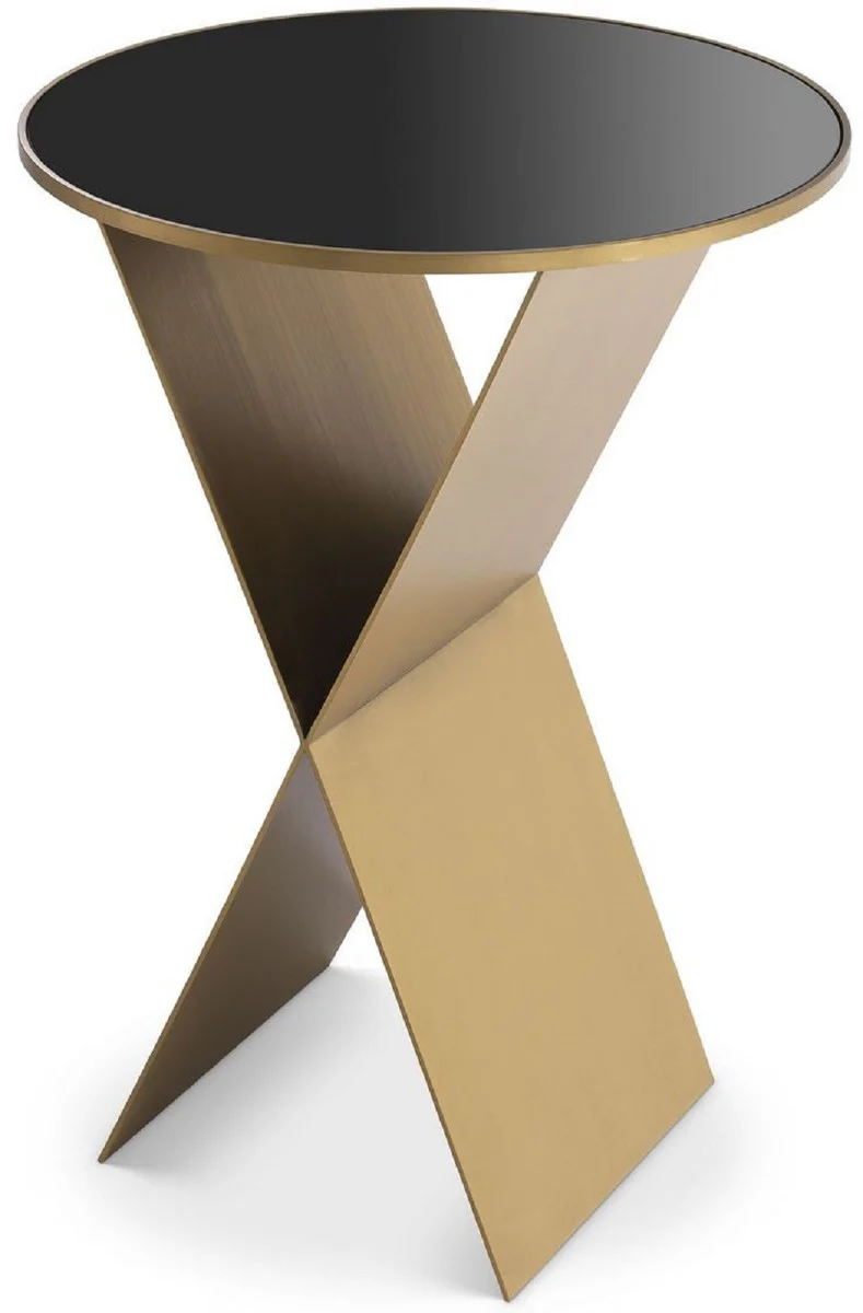 Luxury side table brass / black Ø 50 x H. 70 cm - Round stainless steel table with glass top - Living room furniture - Luxury collection