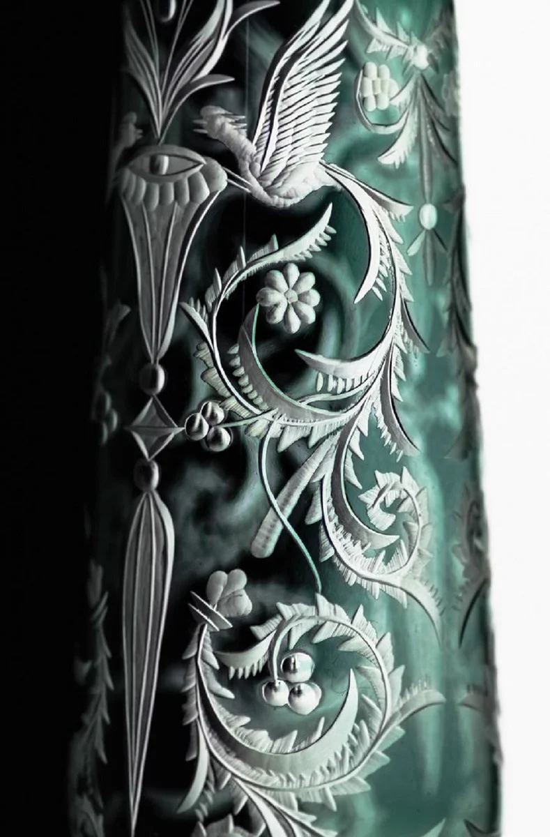 Luxury champagne glasses set of 6 green / silver Ø 6.5 x H. 26.5 cm - handmade and hand-engraved champagne glasses - hotel & restaurant accessories - luxury quality